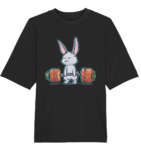 Animal T-Shirts – Cute Cartoon Bunny Lifting Carrots Black
