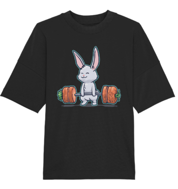 Animal T-Shirts – Cute Cartoon Bunny Lifting Carrots Black