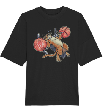 Animal T-Shirts – Humorous Cartoon Cat Lifting Yarn Black