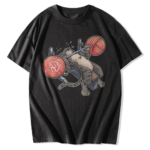 Animal T-Shirts – Humorous Illustration of Cat Weightlifting Black