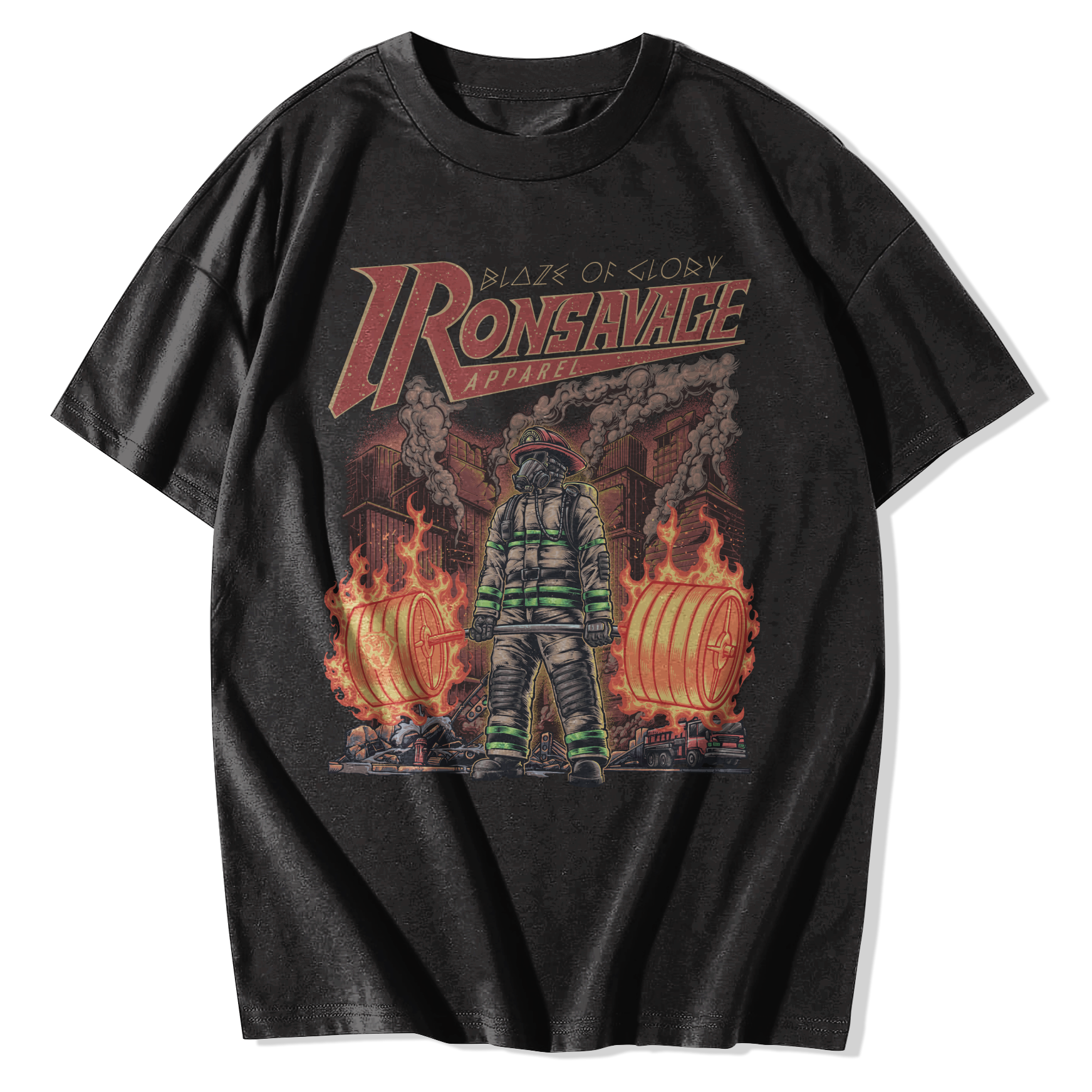 Illustration T-Shirts – Bold Firefighter Illustration Black Illustration T-Shirts – Bold Firefighter Illustration Black