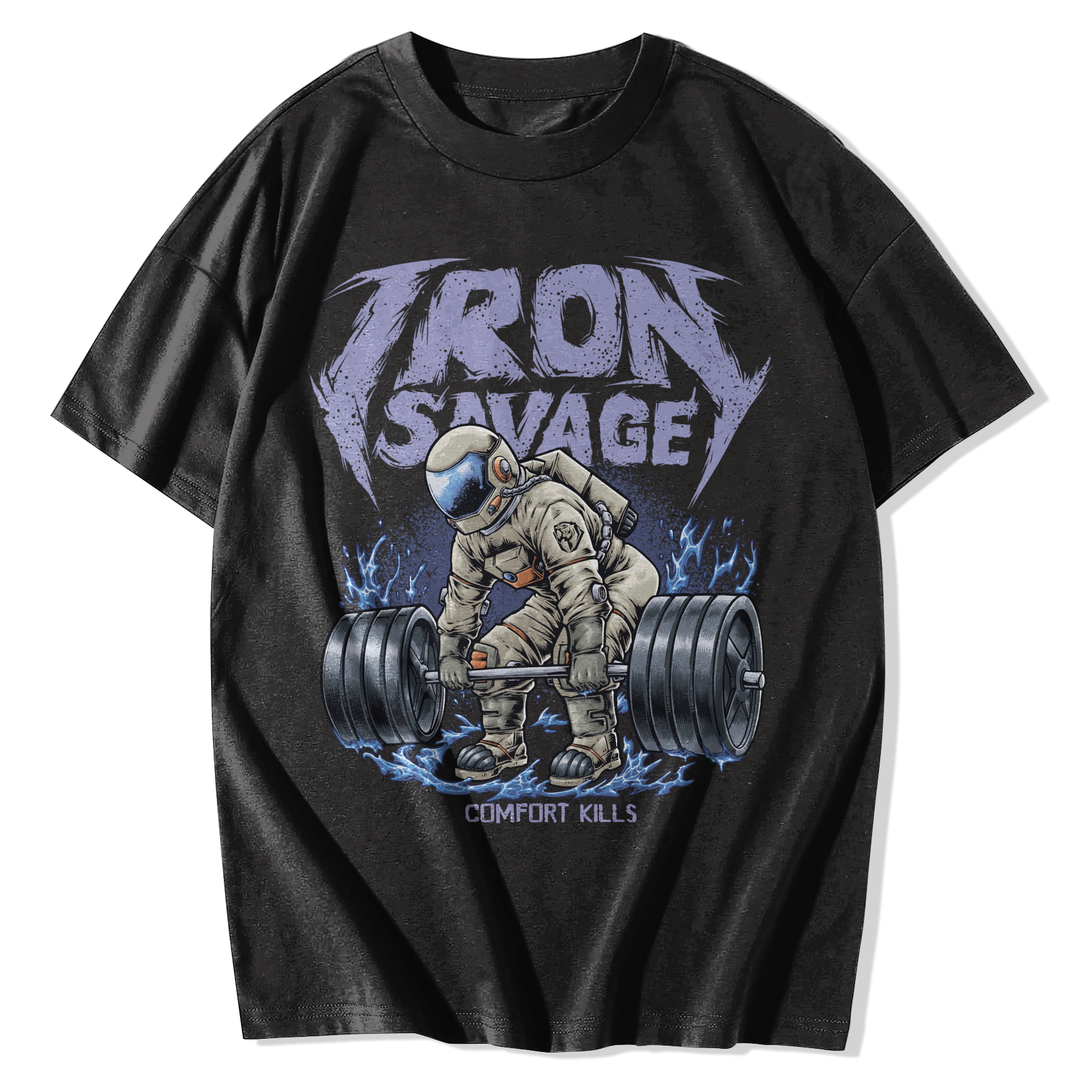 Illustration T-Shirts – Retro Astronaut Powerlifting Black Illustration T-Shirts – Retro Astronaut Powerlifting Black