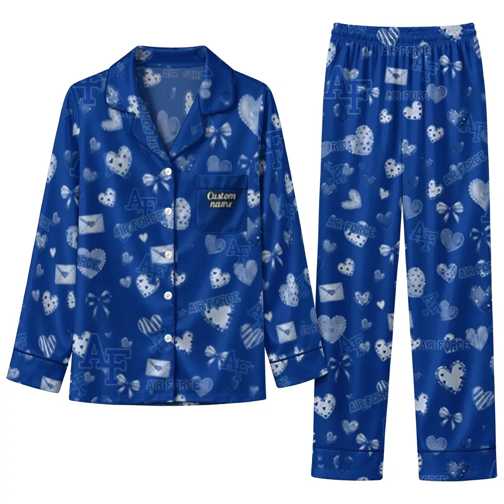 Air Force Falcons Long Pajama Set Customized Heart Charms Blue Best Selling Air Force Falcons Long Pajama Set Customized Heart Charms Blue Best Selling