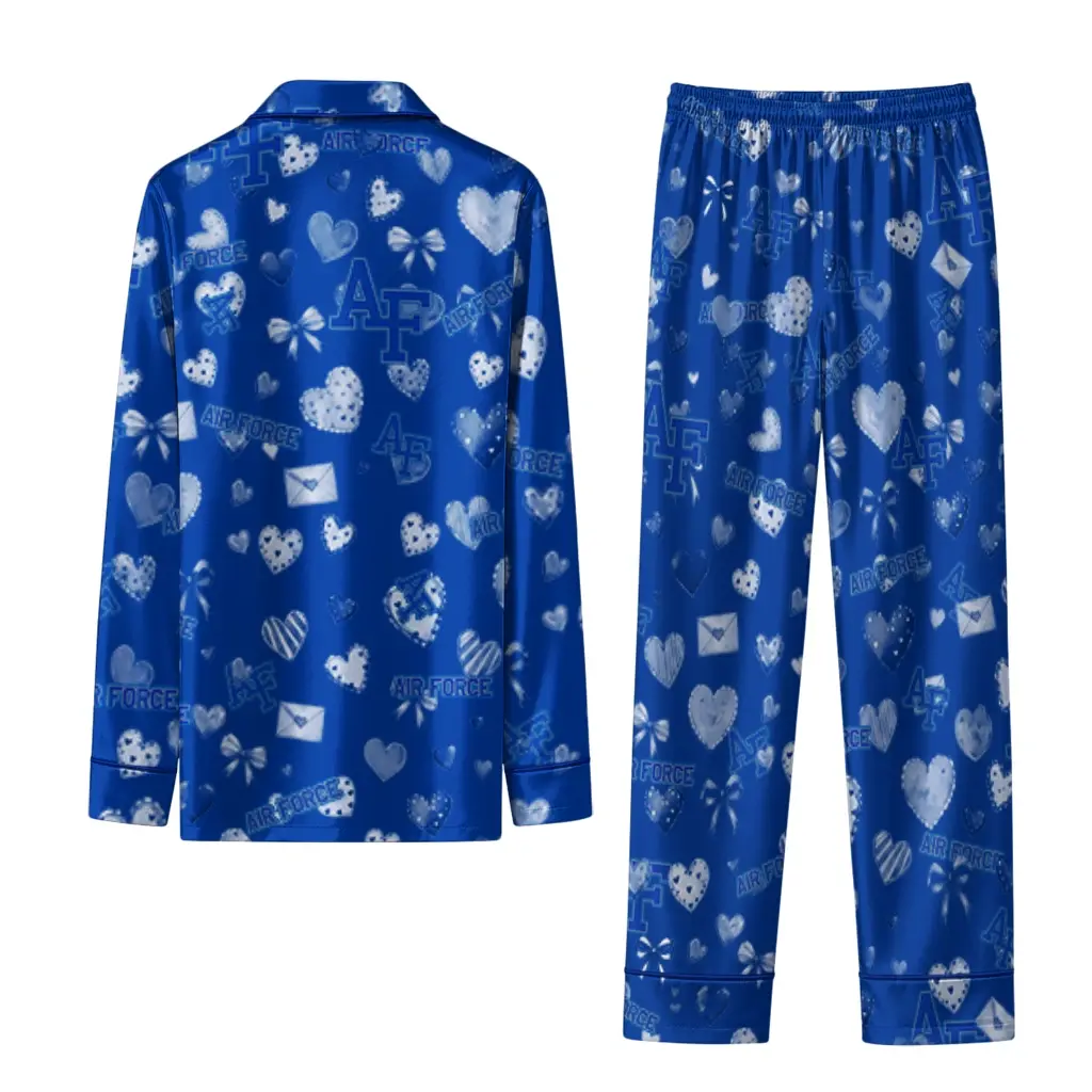 Air Force Falcons Long Pajama Set Customized Heart Charms Blue Fashion Forward Air Force Falcons Long Pajama Set Customized Heart Charms Blue Fashion Forward
