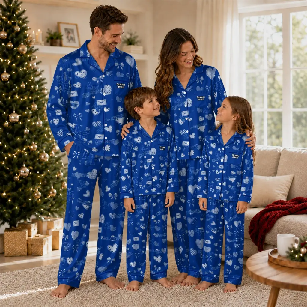 Air Force Falcons Long Pajama Set Customized Heart Charms Blue Latest Model Air Force Falcons Long Pajama Set Customized Heart Charms Blue Latest Model