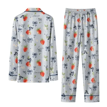 Akron Zips Long Pajama Set Custom Ribbon Florals Blue Fashion Forward