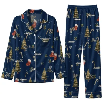 Akron Zips Long Pajama Set Custom Sprig Scatter Blue Best Selling