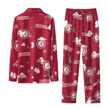Alabama Crimson Tide Long Pajama Set Custom Cloud Stars Crimson Fashion Forward