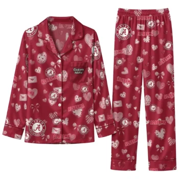 Alabama Crimson Tide Long Pajama Set Custom Heart Charms Crimson Best Selling