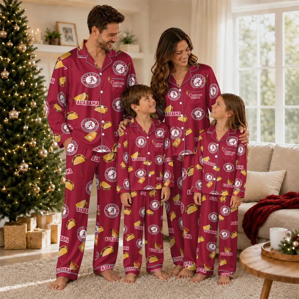 Alabama Crimson Tide Long Pajama Set Custom Snack Scatter Crimson Latest Model Alabama Crimson Tide Long Pajama Set Custom Snack Scatter Crimson Latest Model