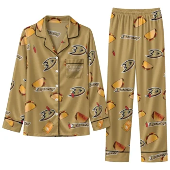 Anaheim Ducks Long Pajama Set Custom Snack Scatter Gold Best Selling