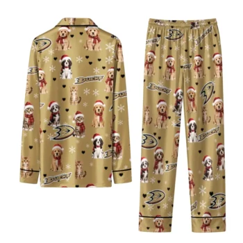 Anaheim Ducks Long Pajama Set Personalized Animal Scatter Gold Fashion Forward