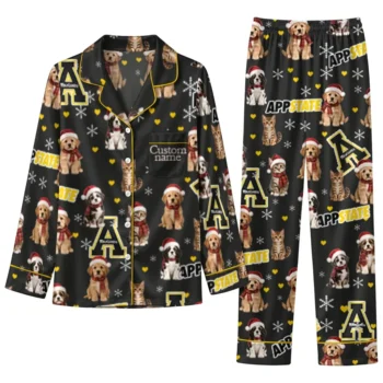 Appalachian State Mountaineers Long Pajama Set Custom Animal Scatter Black Best Selling