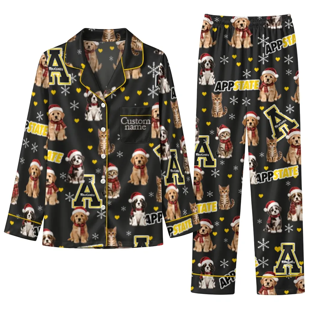 Appalachian State Mountaineers Long Pajama Set Custom Animal Scatter Black Best Selling Appalachian State Mountaineers Long Pajama Set Custom Animal Scatter Black Best Selling