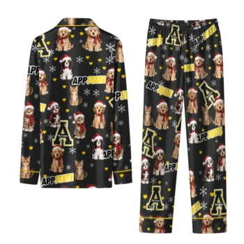 Appalachian State Mountaineers Long Pajama Set Custom Animal Scatter Black Fashion Forward