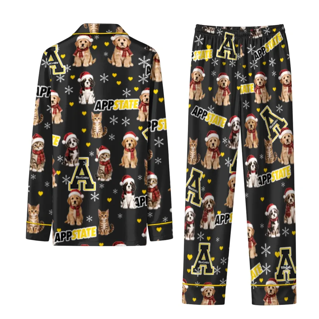 Appalachian State Mountaineers Long Pajama Set Custom Animal Scatter Black Fashion Forward Appalachian State Mountaineers Long Pajama Set Custom Animal Scatter Black Fashion Forward