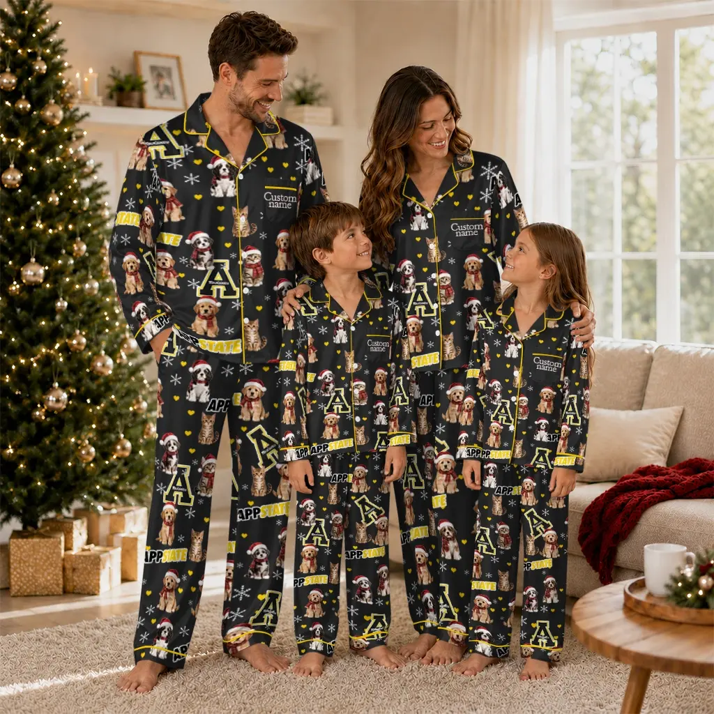 Appalachian State Mountaineers Long Pajama Set Custom Animal Scatter Black Latest Model Appalachian State Mountaineers Long Pajama Set Custom Animal Scatter Black Latest Model