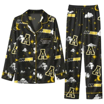Appalachian State Mountaineers Long Pajama Set Custom Cloud Stars Black Best Selling