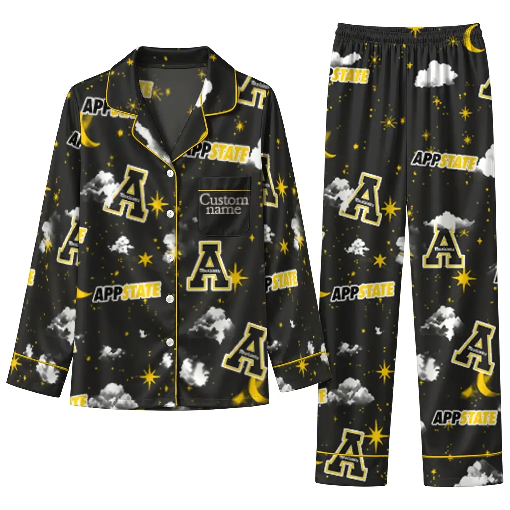 Appalachian State Mountaineers Long Pajama Set Custom Cloud Stars Black Best Selling Appalachian State Mountaineers Long Pajama Set Custom Cloud Stars Black Best Selling