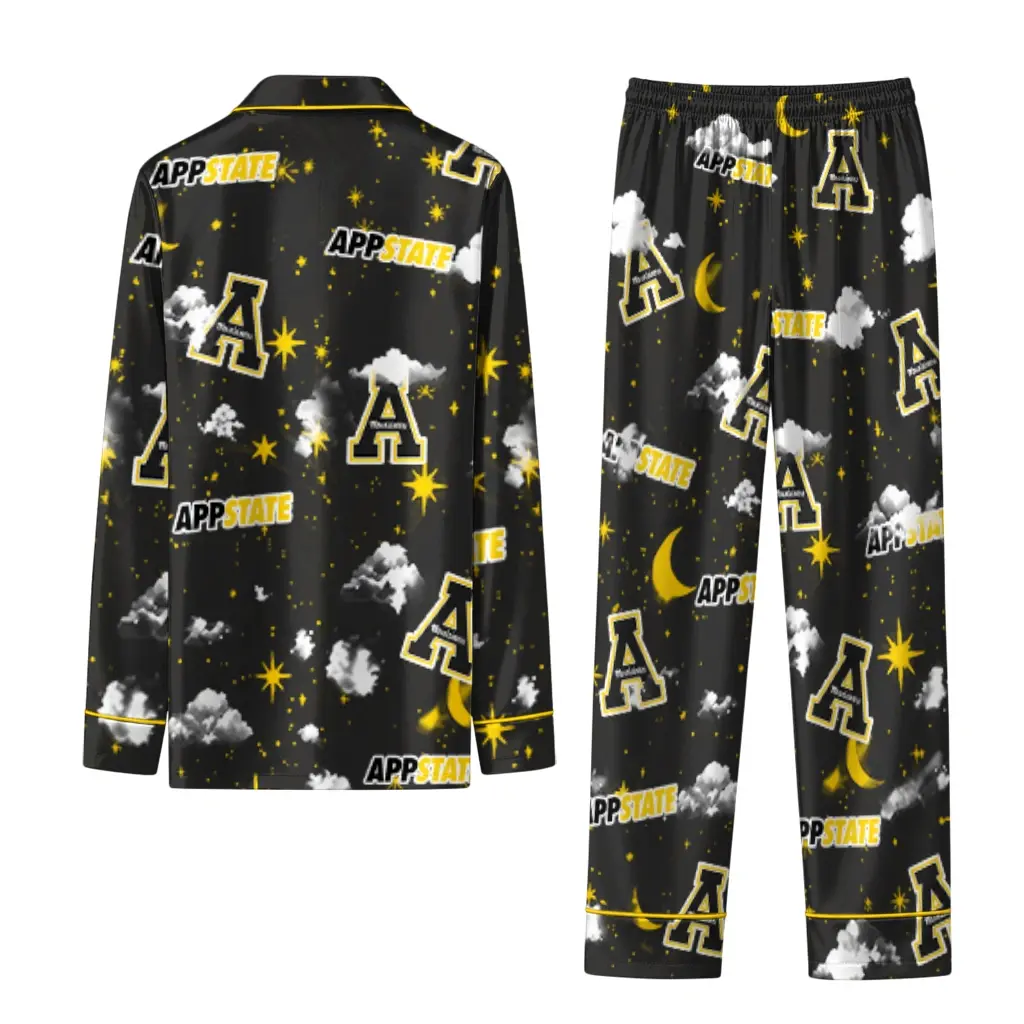 Appalachian State Mountaineers Long Pajama Set Custom Cloud Stars Black Fashion Forward Appalachian State Mountaineers Long Pajama Set Custom Cloud Stars Black Fashion Forward