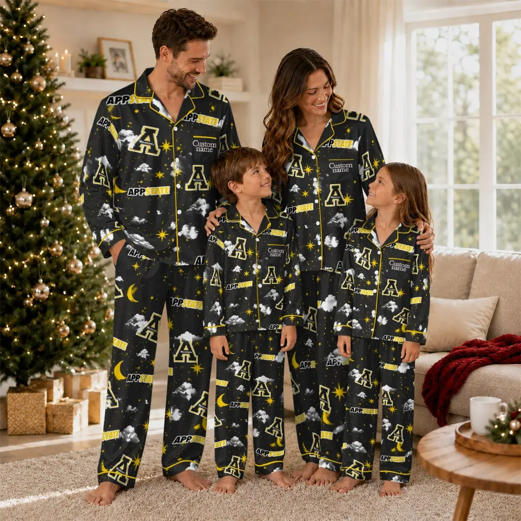 Appalachian State Mountaineers Long Pajama Set Custom Cloud Stars Black Latest Model Appalachian State Mountaineers Long Pajama Set Custom Cloud Stars Black Latest Model