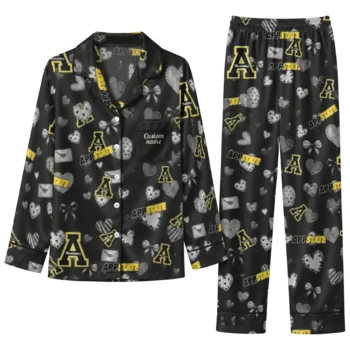 Appalachian State Mountaineers Long Pajama Set Custom Heart Charms Black Best Selling