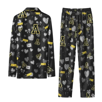 Appalachian State Mountaineers Long Pajama Set Custom Heart Charms Black Fashion Forward