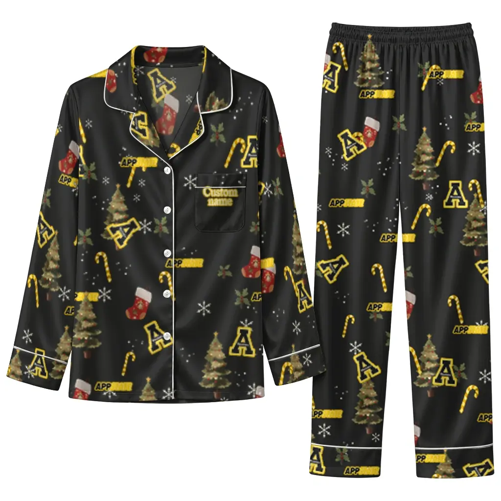 Appalachian State Mountaineers Long Pajama Set Custom Sprig Scatter Black Best Selling Appalachian State Mountaineers Long Pajama Set Custom Sprig Scatter Black Best Selling