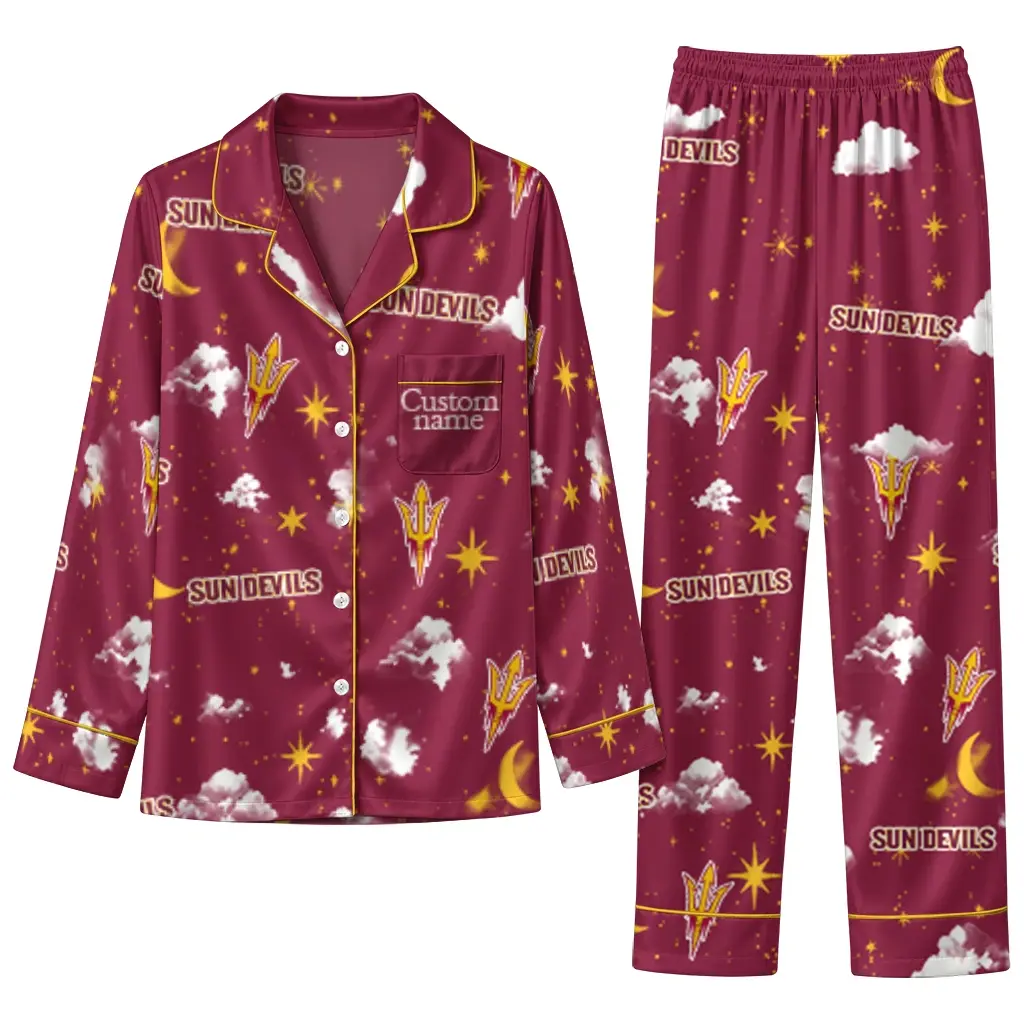 Arizona State Sun Devils Long Pajama Set Custom Cloud Stars Maroon Best Selling Arizona State Sun Devils Long Pajama Set Custom Cloud Stars Maroon Best Selling
