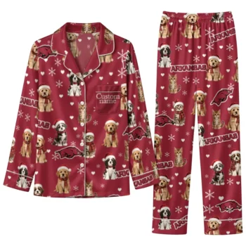 Arkansas Razorbacks Long Pajama Set Customized Animal Scatter Red Best Selling