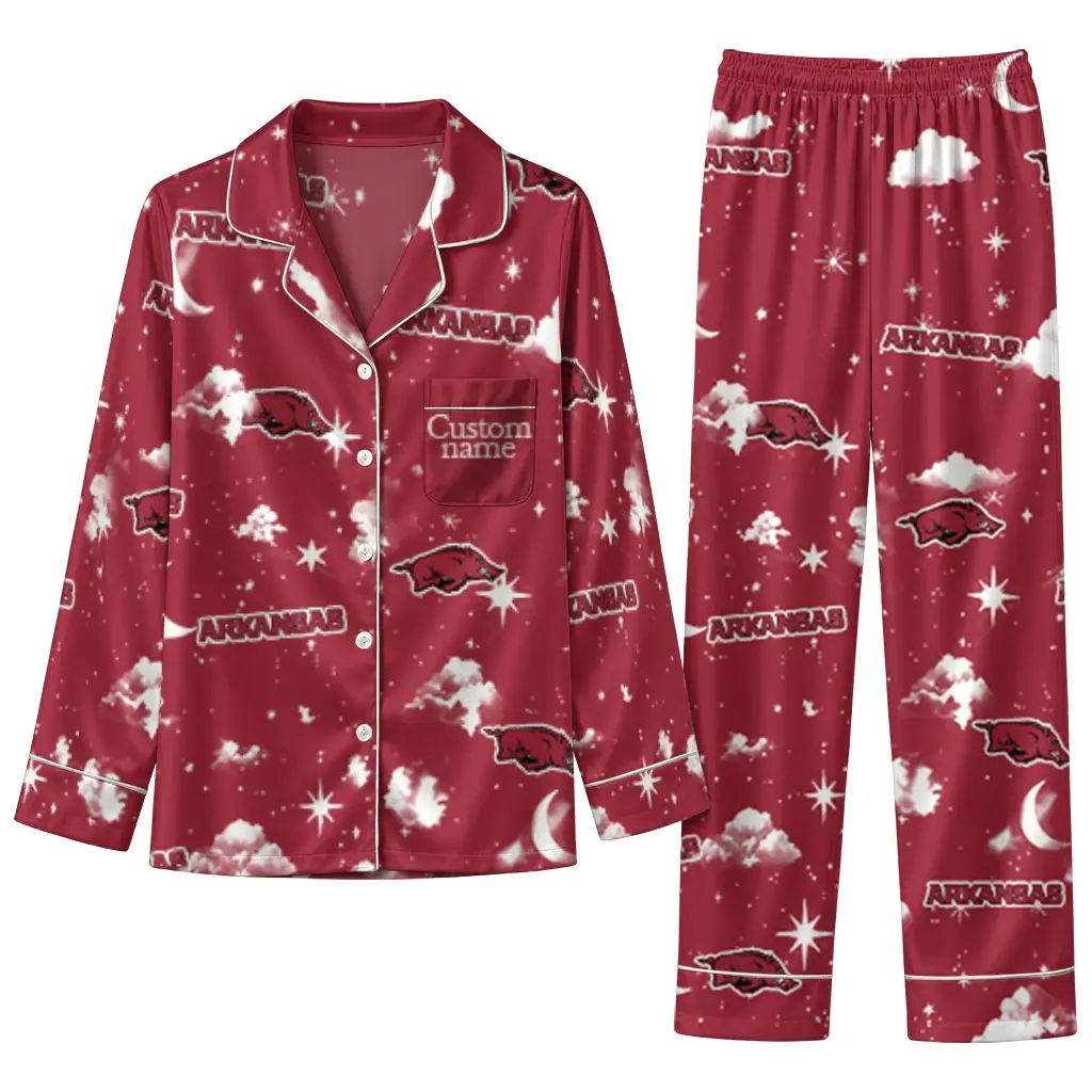 Arkansas Razorbacks Long Pajama Set Customized Cloud Stars Red Best Selling Arkansas Razorbacks Long Pajama Set Customized Cloud Stars Red Best Selling
