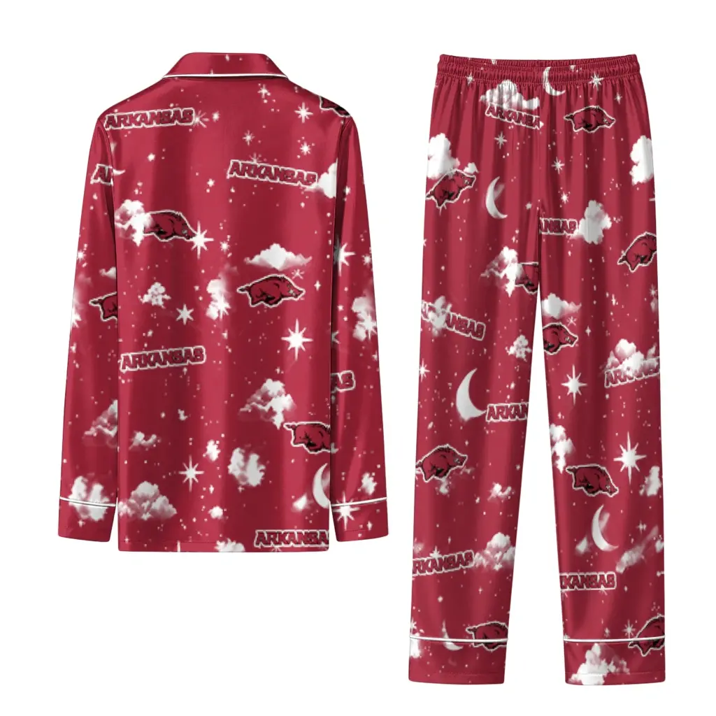Arkansas Razorbacks Long Pajama Set Customized Cloud Stars Red Fashion Forward Arkansas Razorbacks Long Pajama Set Customized Cloud Stars Red Fashion Forward