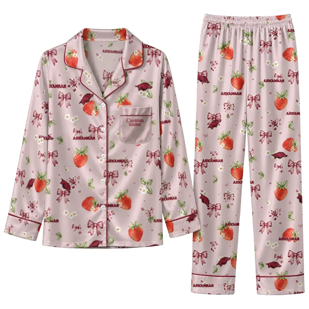 Arkansas Razorbacks Long Pajama Set Customized Ribbon Florals Red Best Selling Arkansas Razorbacks Long Pajama Set Customized Ribbon Florals Red Best Selling