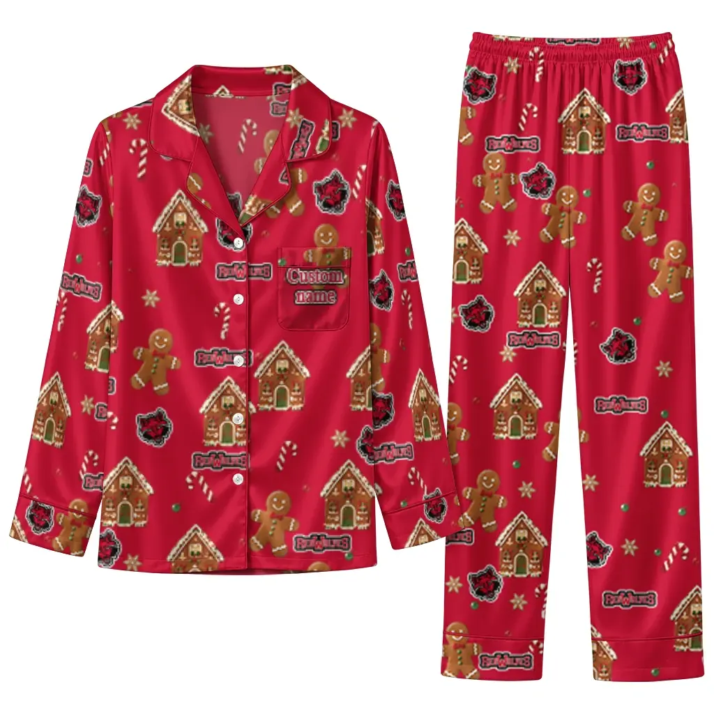 Arkansas State Red Wolves Long Pajama Set Personalized Candy Scatter Scarlet Best Selling Arkansas State Red Wolves Long Pajama Set Personalized Candy Scatter Scarlet Best Selling