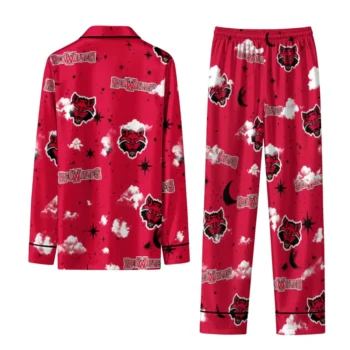 Arkansas State Red Wolves Long Pajama Set Personalized Cloud Stars Scarlet Fashion Forward