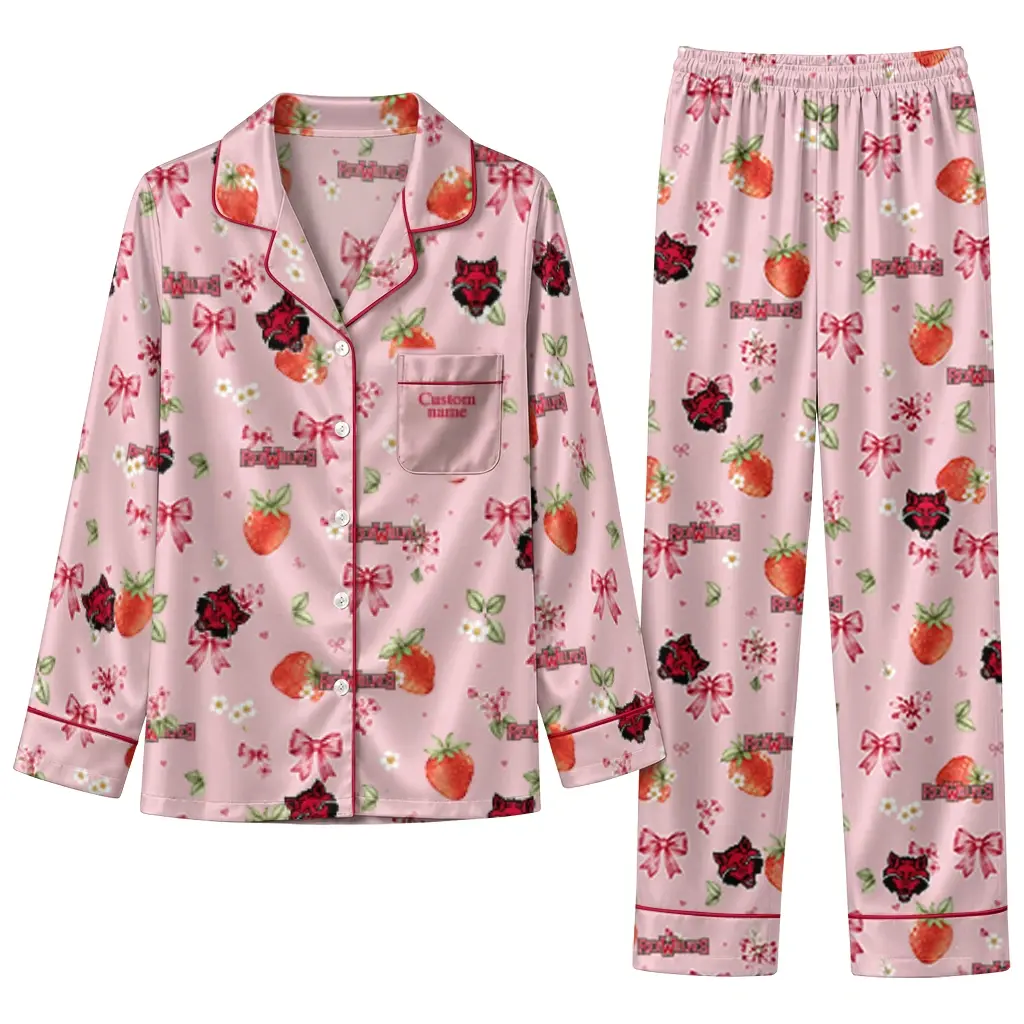 Arkansas State Red Wolves Long Pajama Set Personalized Ribbon Florals Scarlet Best Selling Arkansas State Red Wolves Long Pajama Set Personalized Ribbon Florals Scarlet Best Selling