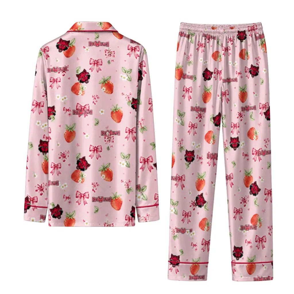Arkansas State Red Wolves Long Pajama Set Personalized Ribbon Florals Scarlet Fashion Forward Arkansas State Red Wolves Long Pajama Set Personalized Ribbon Florals Scarlet Fashion Forward