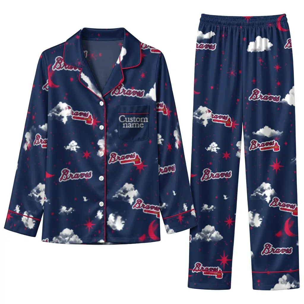Atlanta Braves Long Pajama Set Custom Cloud Stars Navy Best Selling Atlanta Braves Long Pajama Set Custom Cloud Stars Navy Best Selling