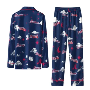 Atlanta Braves Long Pajama Set Custom Cloud Stars Navy Fashion Forward