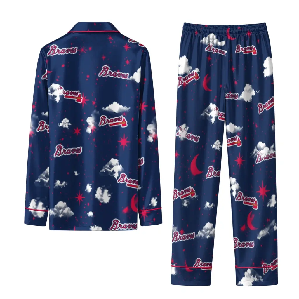 Atlanta Braves Long Pajama Set Custom Cloud Stars Navy Fashion Forward Atlanta Braves Long Pajama Set Custom Cloud Stars Navy Fashion Forward