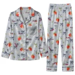 atlanta braves long pajama set custom ribbon florals navy best selling.webp