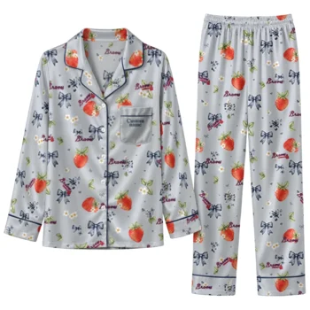 atlanta braves long pajama set custom ribbon florals navy best selling.webp