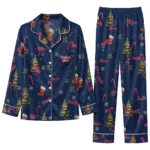 Atlanta Braves Long Pajama Set Custom Sprig Scatter Navy Best Selling