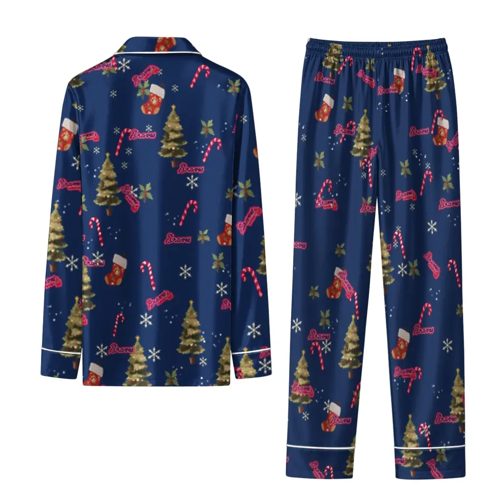 Atlanta Braves Long Pajama Set Custom Sprig Scatter Navy Fashion Forward Atlanta Braves Long Pajama Set Custom Sprig Scatter Navy Fashion Forward