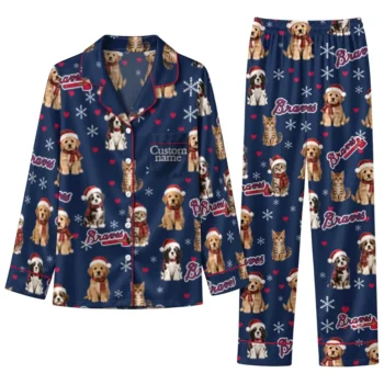 Atlanta Braves Long Pajama Set Customized Animal Scatter Navy Best Selling