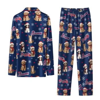 Atlanta Braves Long Pajama Set Customized Animal Scatter Navy Fashion Forward