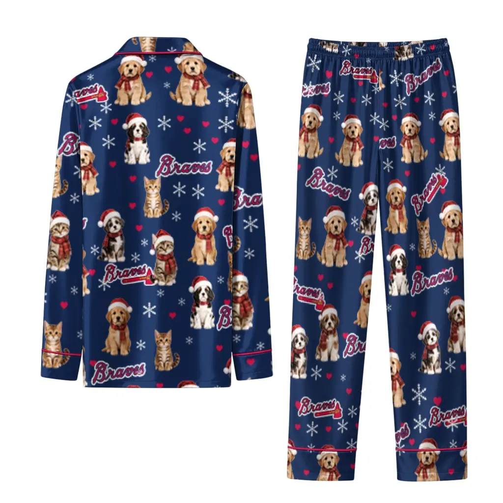 Atlanta Braves Long Pajama Set Customized Animal Scatter Navy Fashion Forward Atlanta Braves Long Pajama Set Customized Animal Scatter Navy Fashion Forward