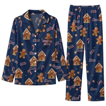 Atlanta Braves Long Pajama Set Personalized Candy Scatter Navy Best Selling