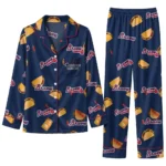 Atlanta Braves Long Pajama Set Personalized Snack Scatter Navy Best Selling