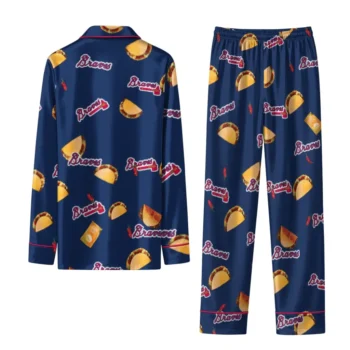 Atlanta Braves Long Pajama Set Personalized Snack Scatter Navy Fashion Forward